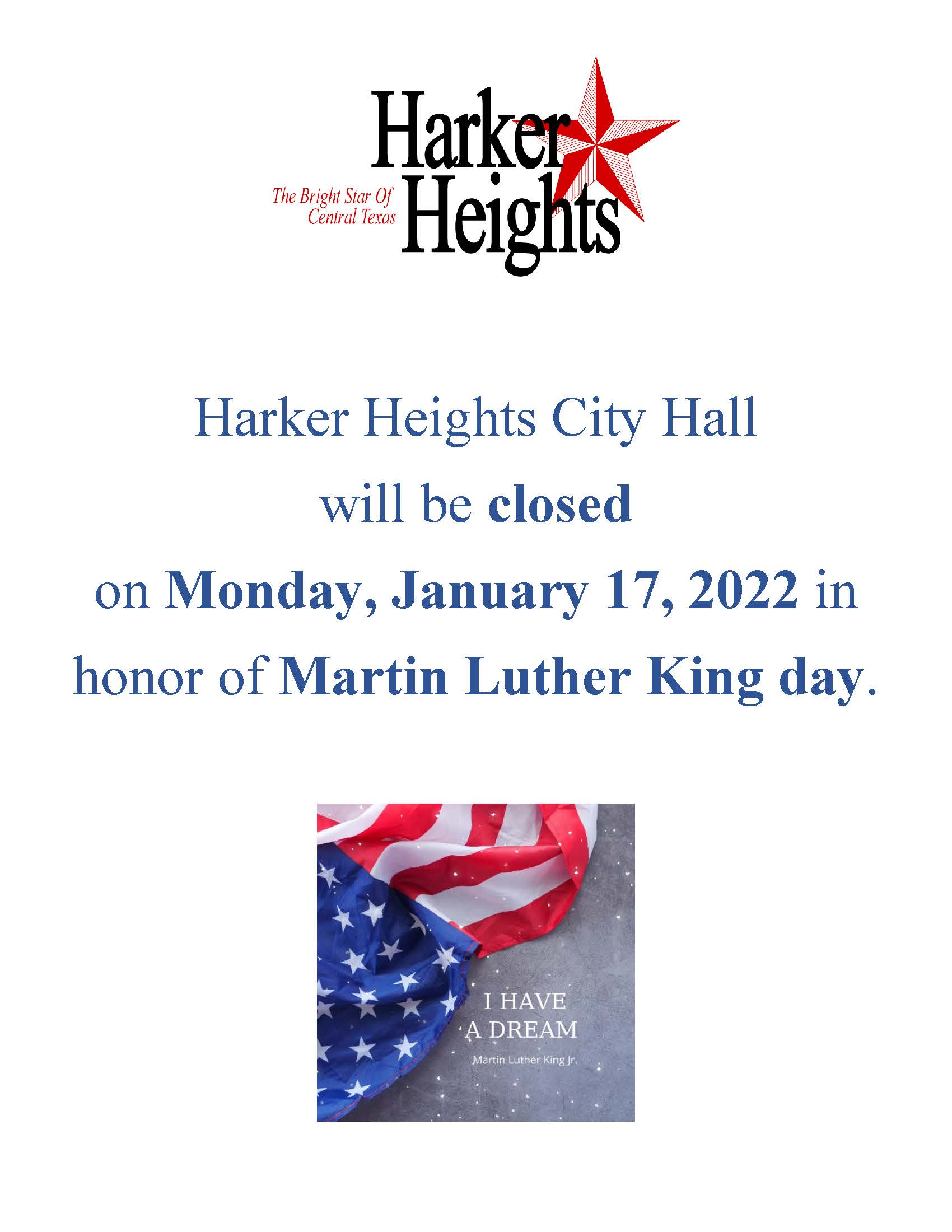 Closed for Martin Luther King Day